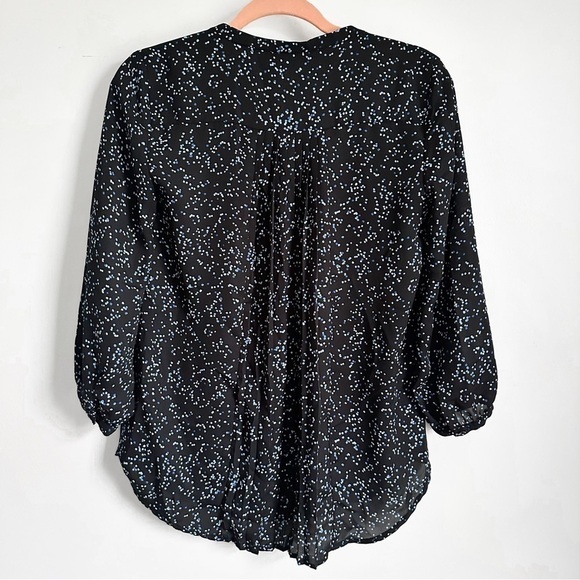 Elle Blue Speckle Dot Print Flowy Chiffon Office Casual Popover Blouse sz XS - Picture 4 of 7